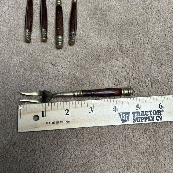 Vintage Lot of 5 Thailand Brass and Teakwood Mini Forks Flatware - Picture 4 of 4